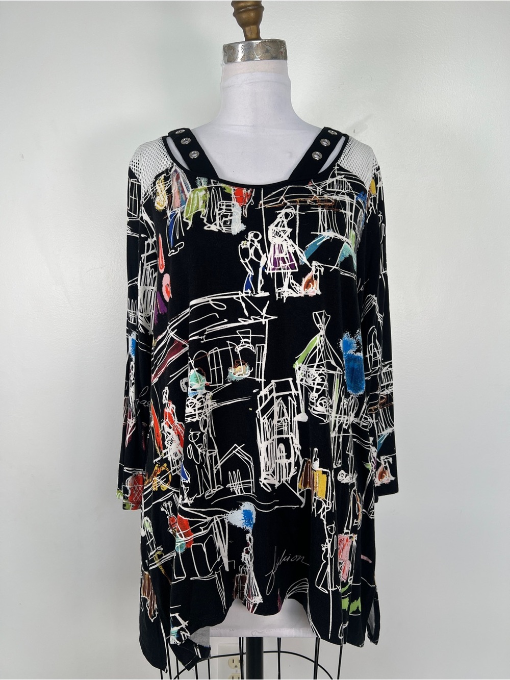Ali Miles XL Colorful Graphic Tunic Top Oversized and Soft Stretch Fabric